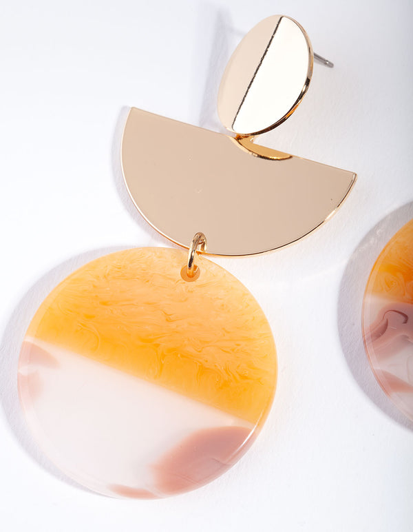 Gold Peach Geometric Acrylic Drop Earrings