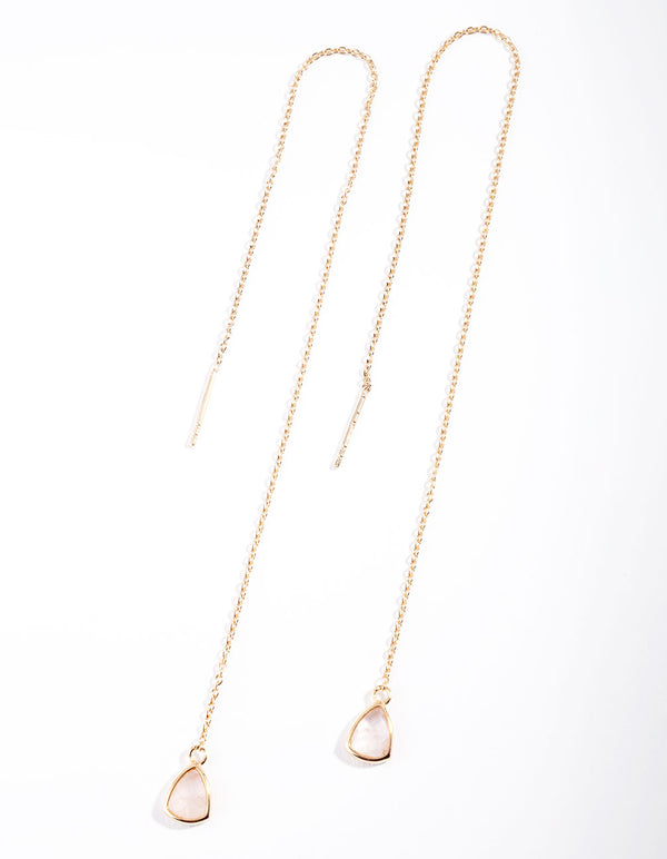 Gold Plated Sterling Silver Rose Quartz Thread Through Earrings