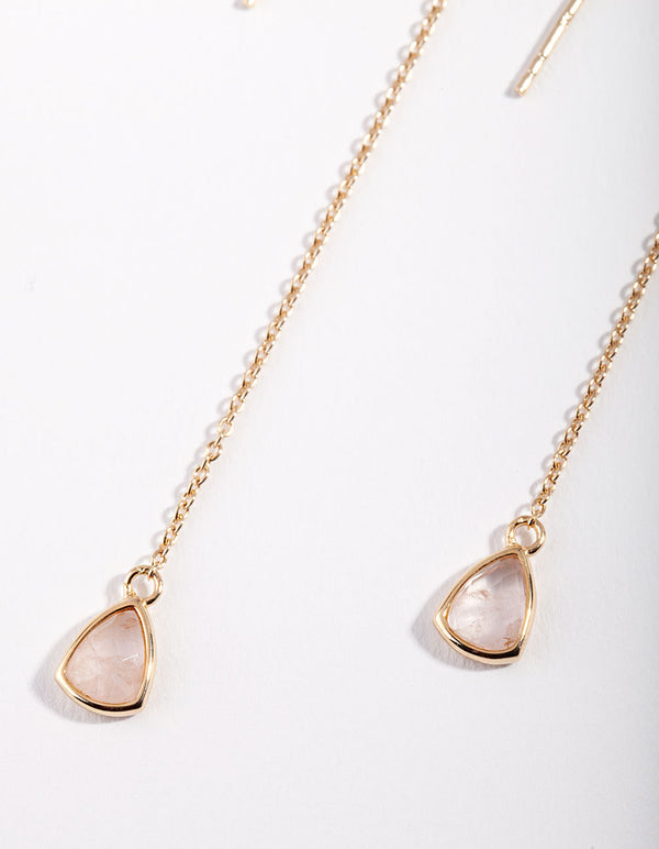 Gold Plated Sterling Silver Rose Quartz Thread Through Earrings