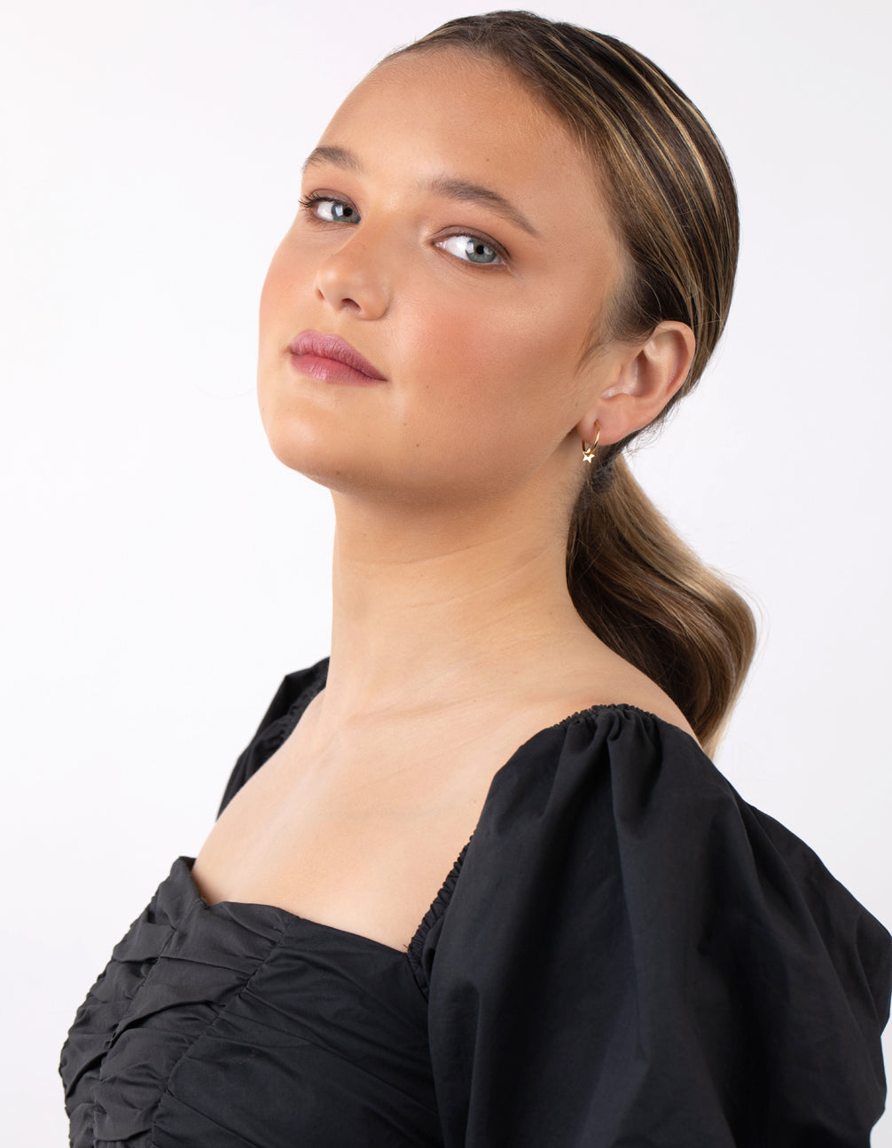 Gold Plated Sterling Silver Star Thread Through Hoop Earrings