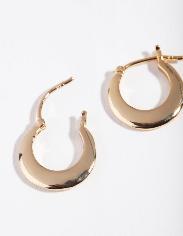 Gold Plated Sterling Silver Sleek Wide Creole Hoop Earrings