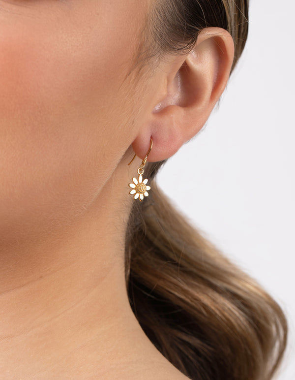 Gold Plated Sterling Silver Daisy Drop Earrings