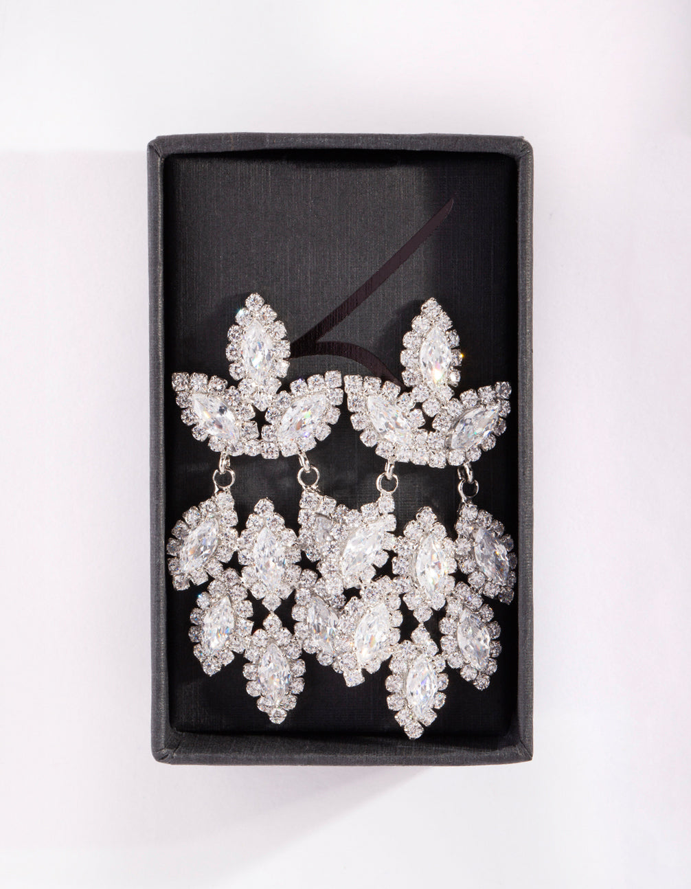 Silver Diamond Simulant Statement Drop Earrings