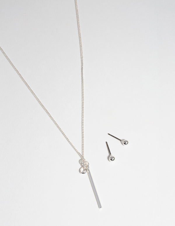 Silver Bar Earring & Necklace Set