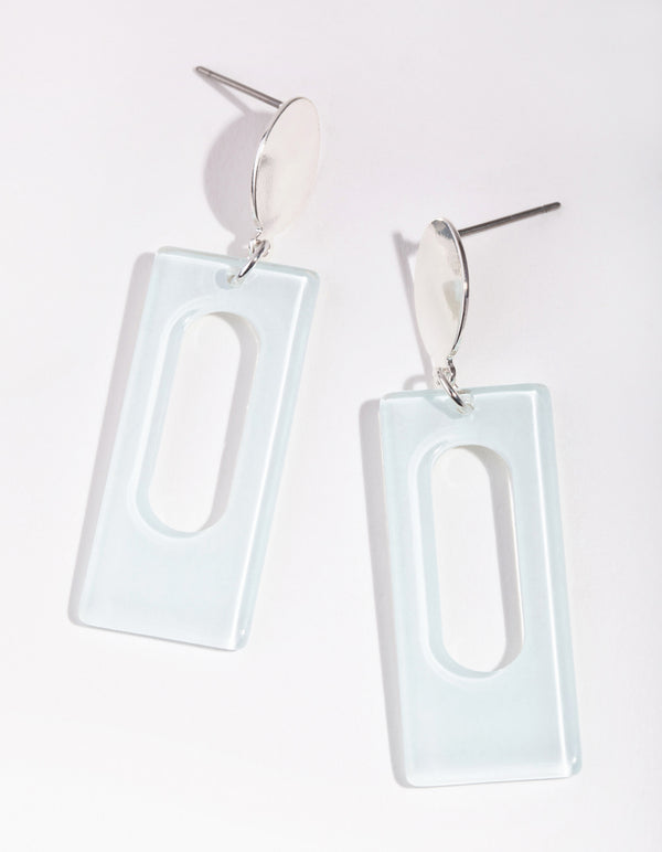 Silver Square Acrylic Drop Earrings