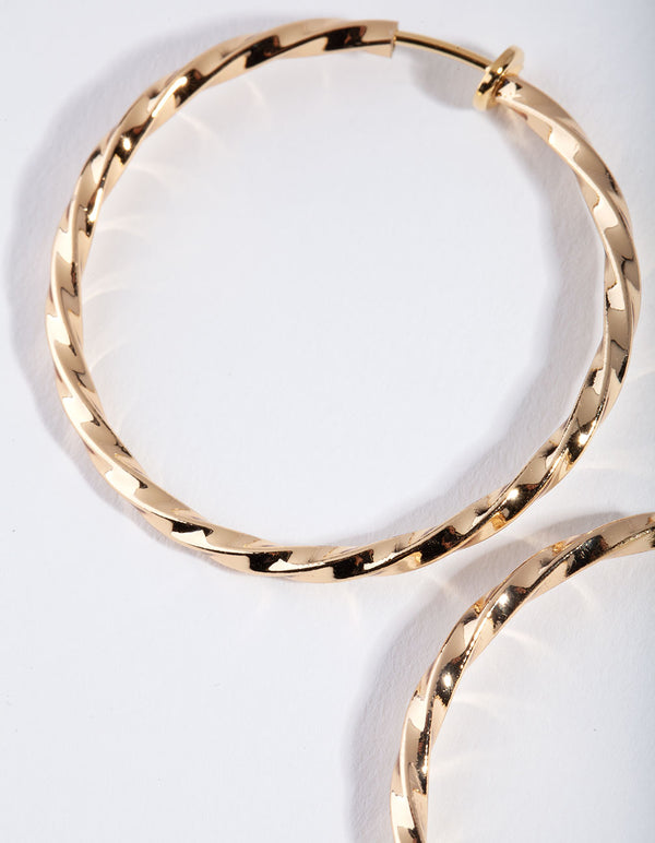 Gold Twist Clip On Hoop Earrings