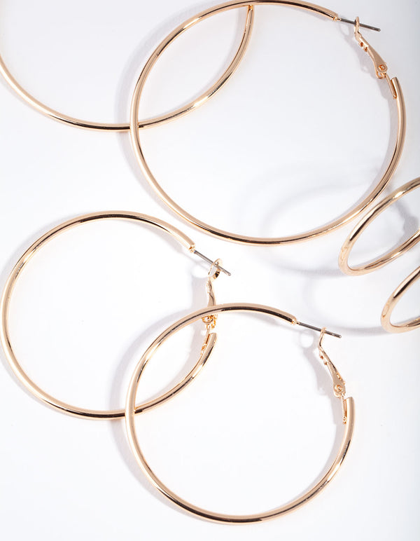 Gold Plated Plain Hoop Earring Pack