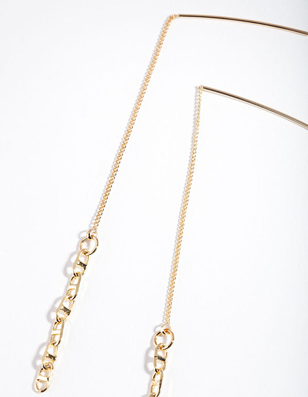 Gold Plated Square Link Thread Through Earrings