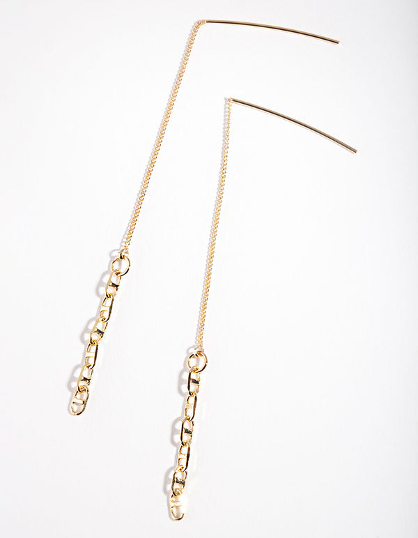 Gold Plated Square Link Thread Through Earrings
