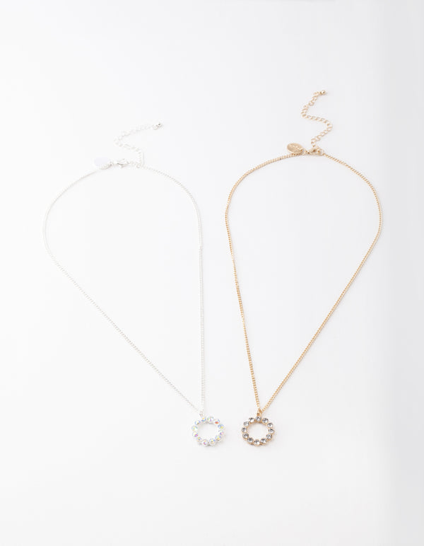 Mixed Metal Large Circle Diamante Necklace Pack