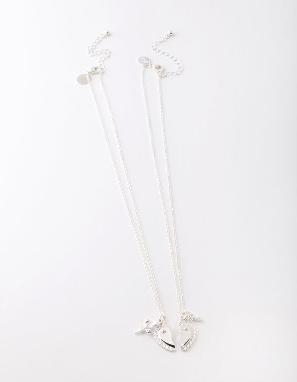 Silver Best Friend Half Heart Necklace Pack