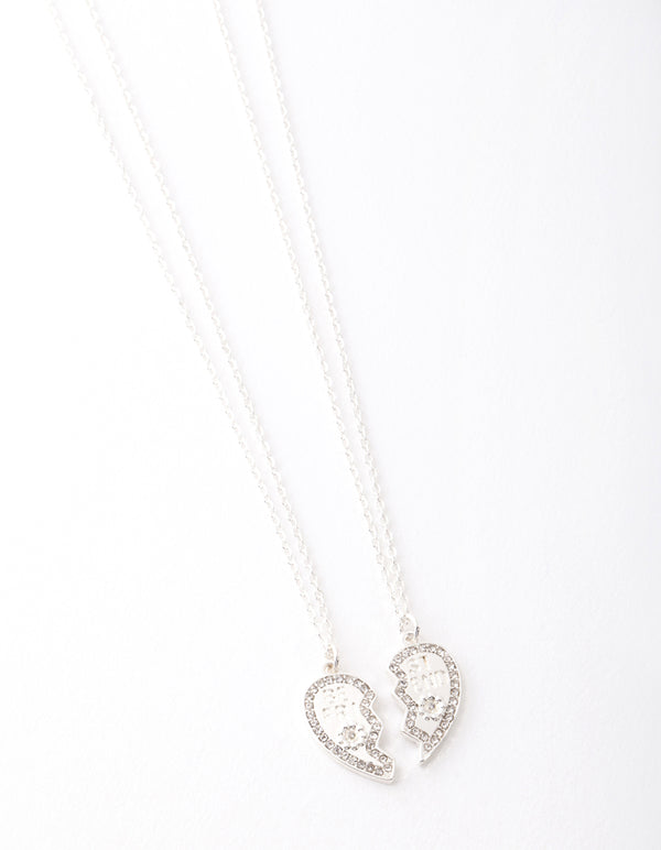 Silver Diamante Best Friend Half Heart Necklace Pack