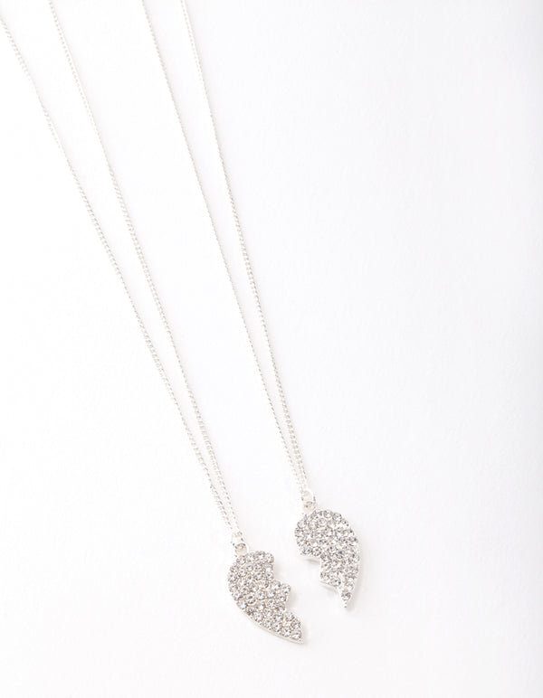 Silver Diamante Half Heart Necklace Pack