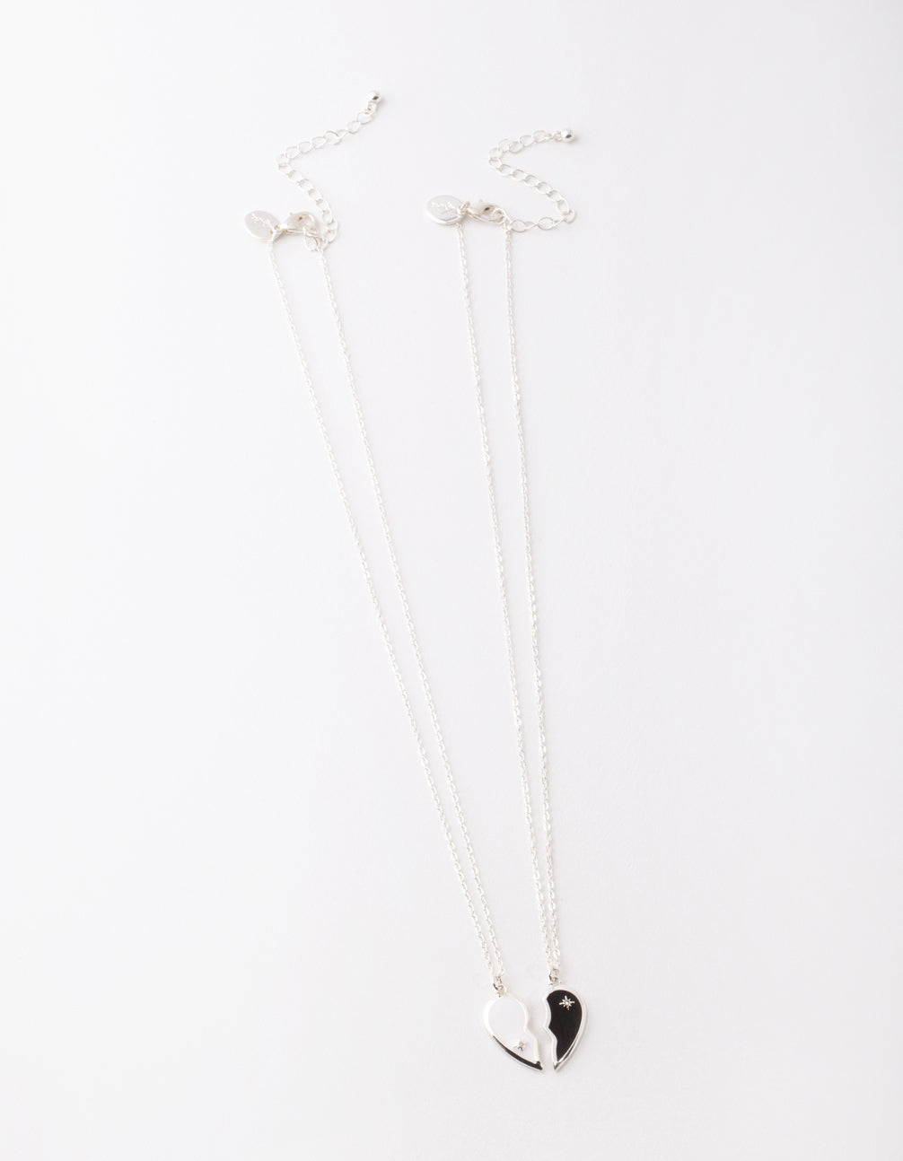 Silver Black & White Half Heart Yin & Yang Necklace Pack