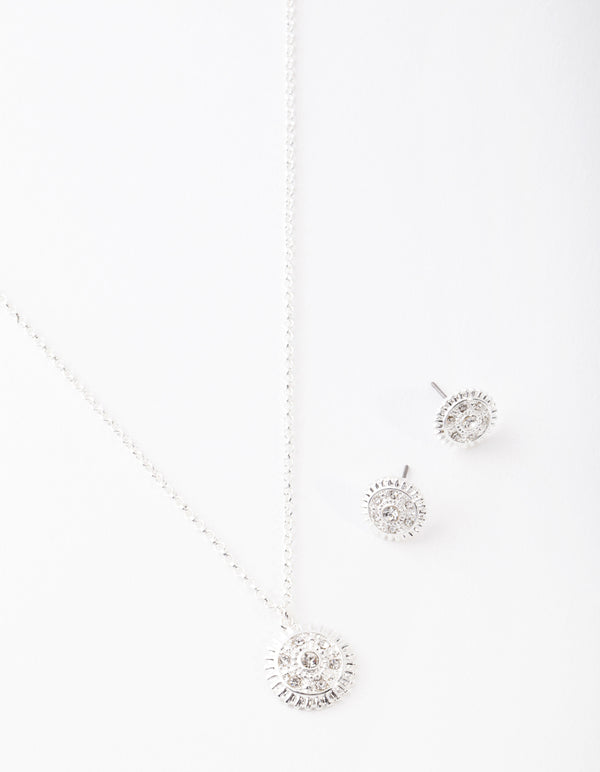 Silver Diamante Textured Necklace & Earring Set