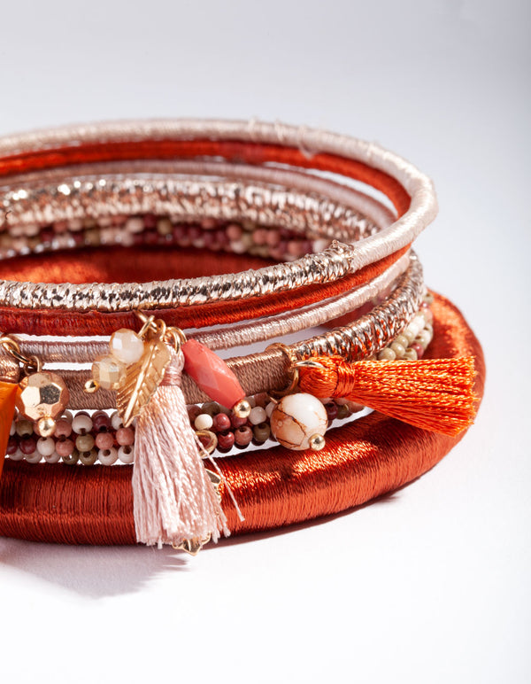 Brown & Orange Thread Wrap Bracelet 6-Pack