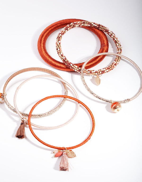 Brown & Orange Thread Wrap Bracelet 6-Pack