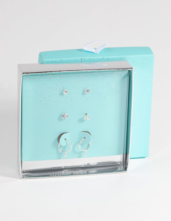 Sterling Silver Cubic Zirconia Stud & Hoop Earring Pack