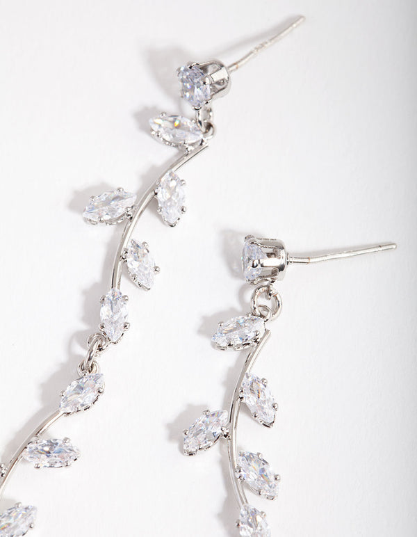 Silver Cubic Zirconia Bendy Vine Drop Earrings