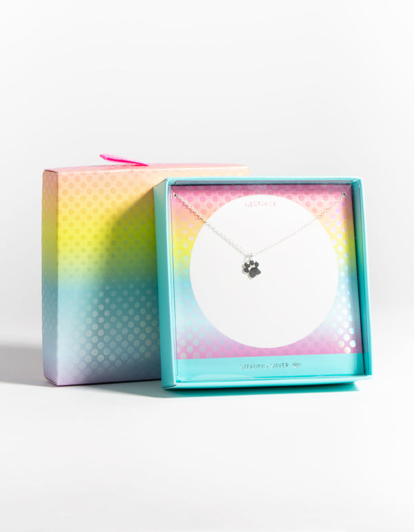 Kids Sterling Silver Paw 30cm Necklace