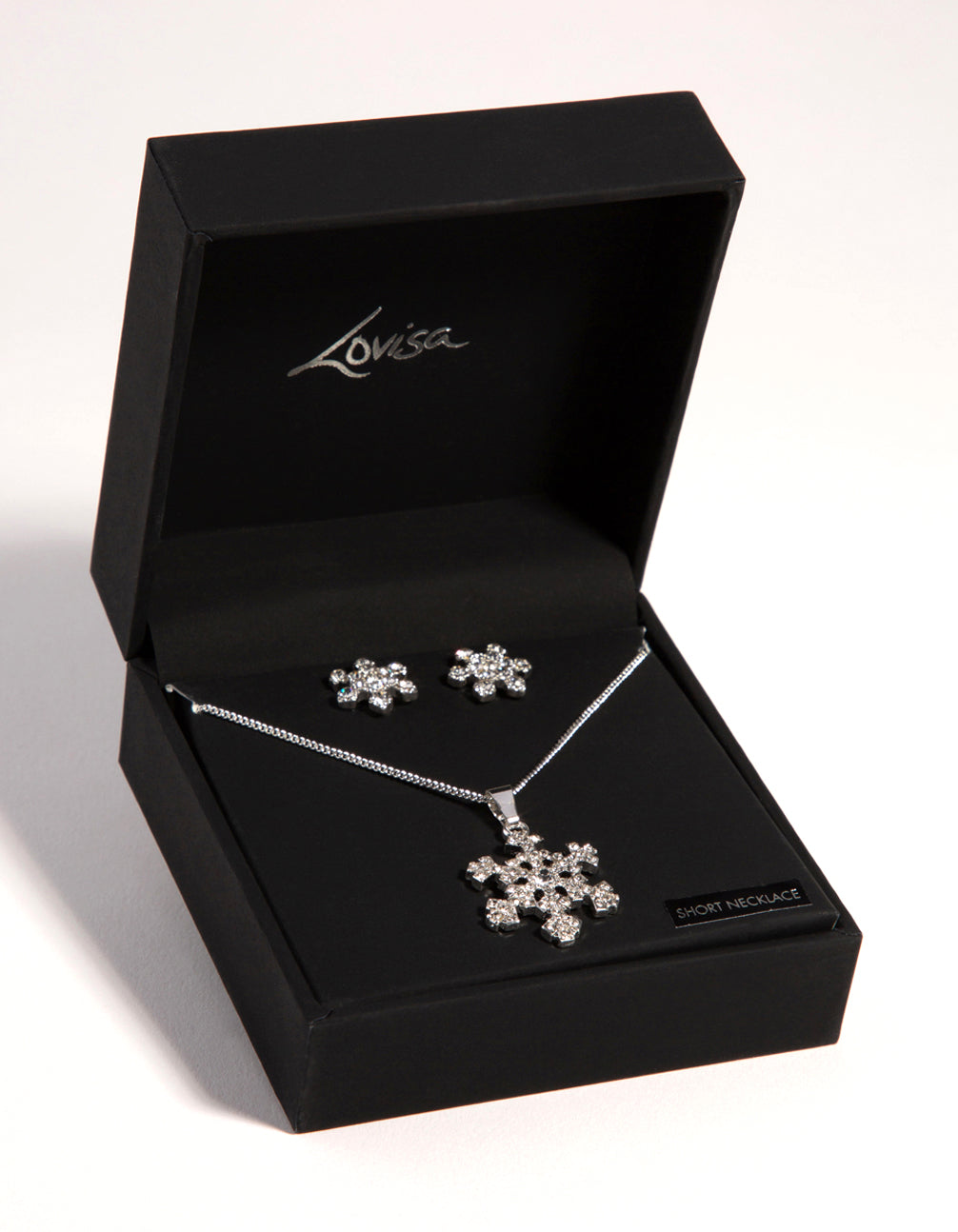 Silver Diamante Snowflake Necklace Earrings