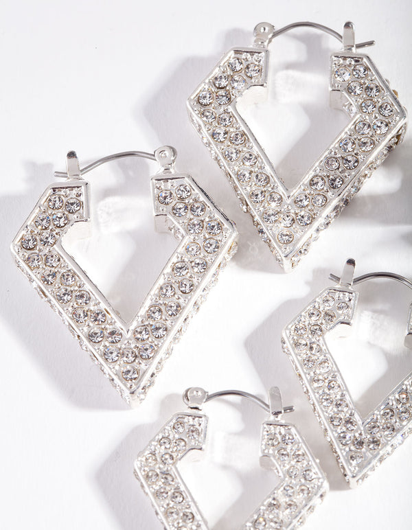 Silver Pave Diamante Triangle Earring Pack