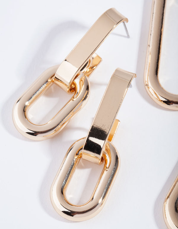 Gold Pack Rectangle Link & Hoop Earring