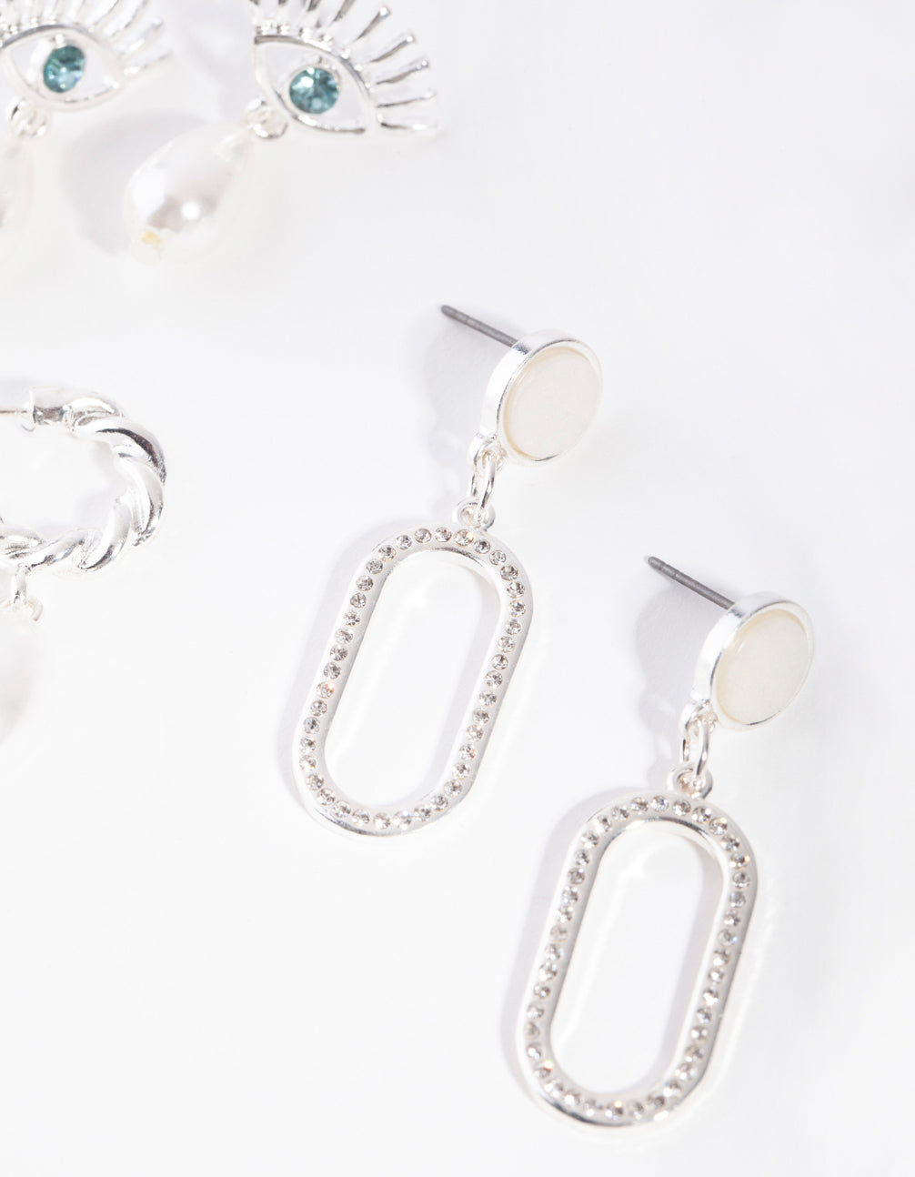 Silver Evil Eye Pearl Drop Pack Earring