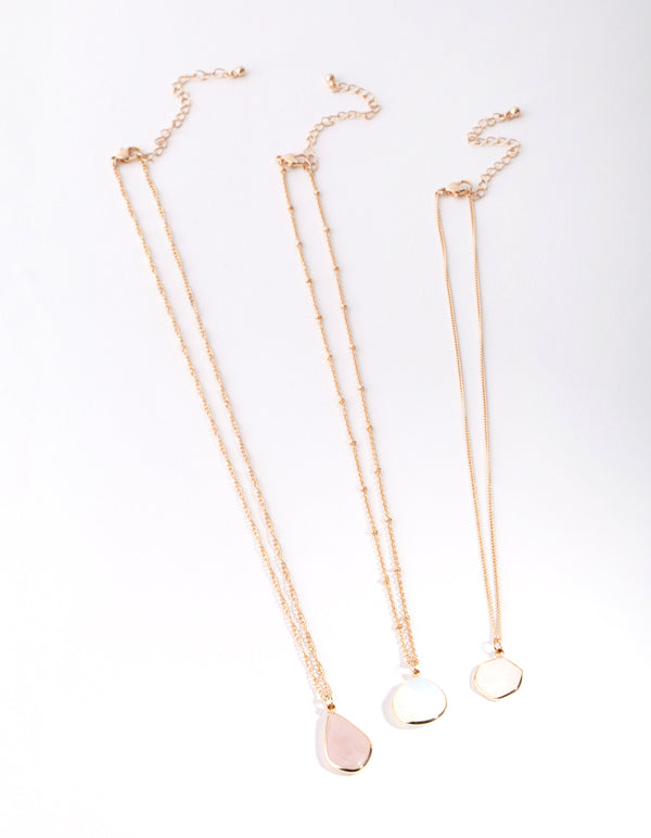 Gold 3 Layer Mix Stone Necklace