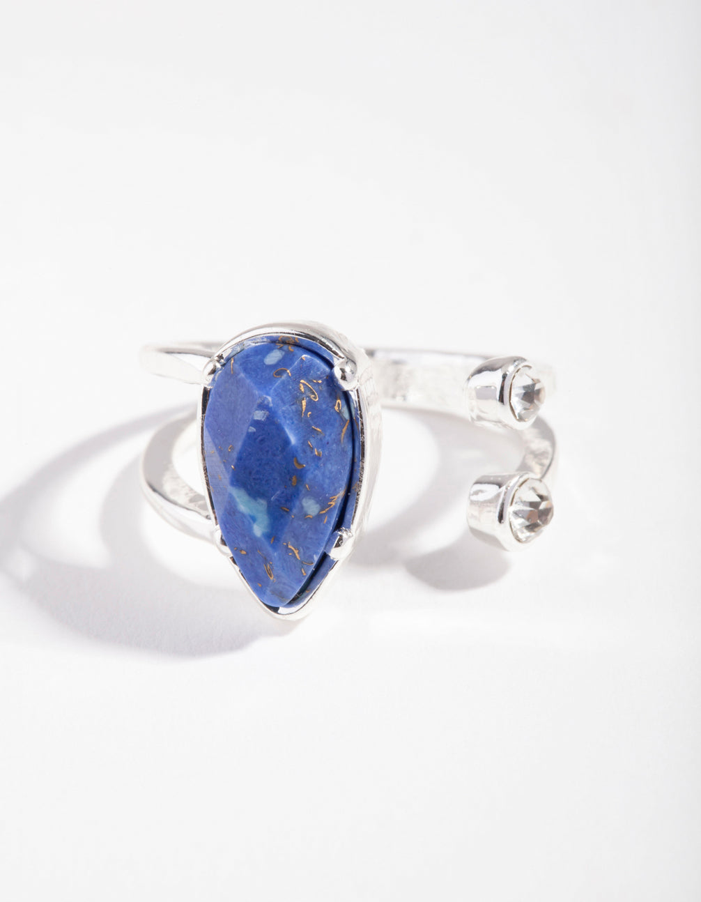 Silver Open Blue Crystal Stone Ring