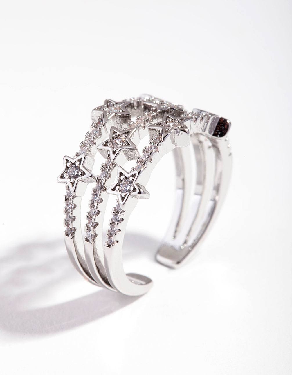 Silver Cubic Zirconia Triple Star Band Ring