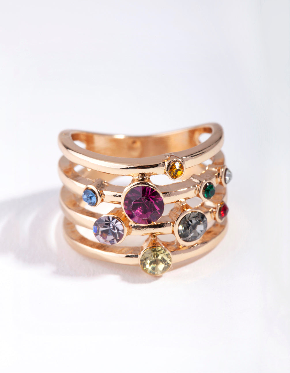 Gold Multi Band Rainbow Crystal Ring