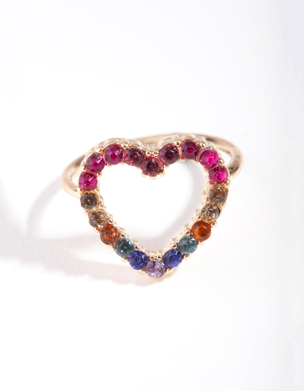 Gold Rainbow Cut Out Heart Ring