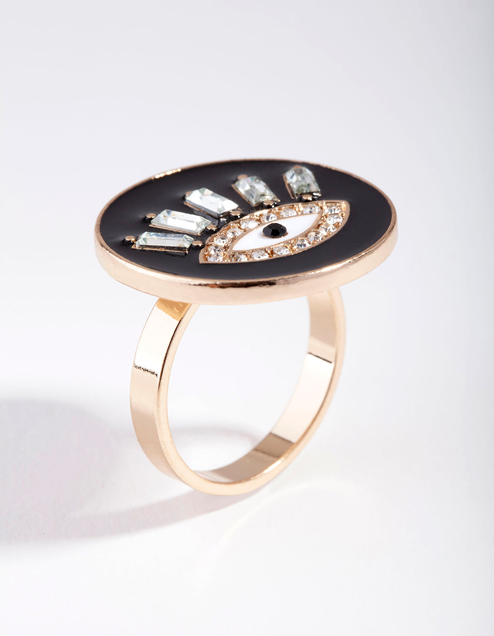 Gold Enamel Diamante Evil Eye Ring