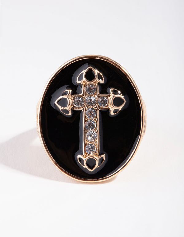 Gold Shield Cross Ring