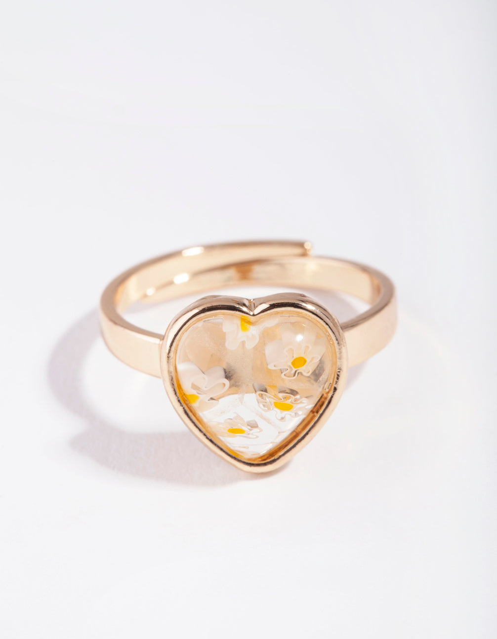 Gold Painted Yellow Daisy Heart Ring