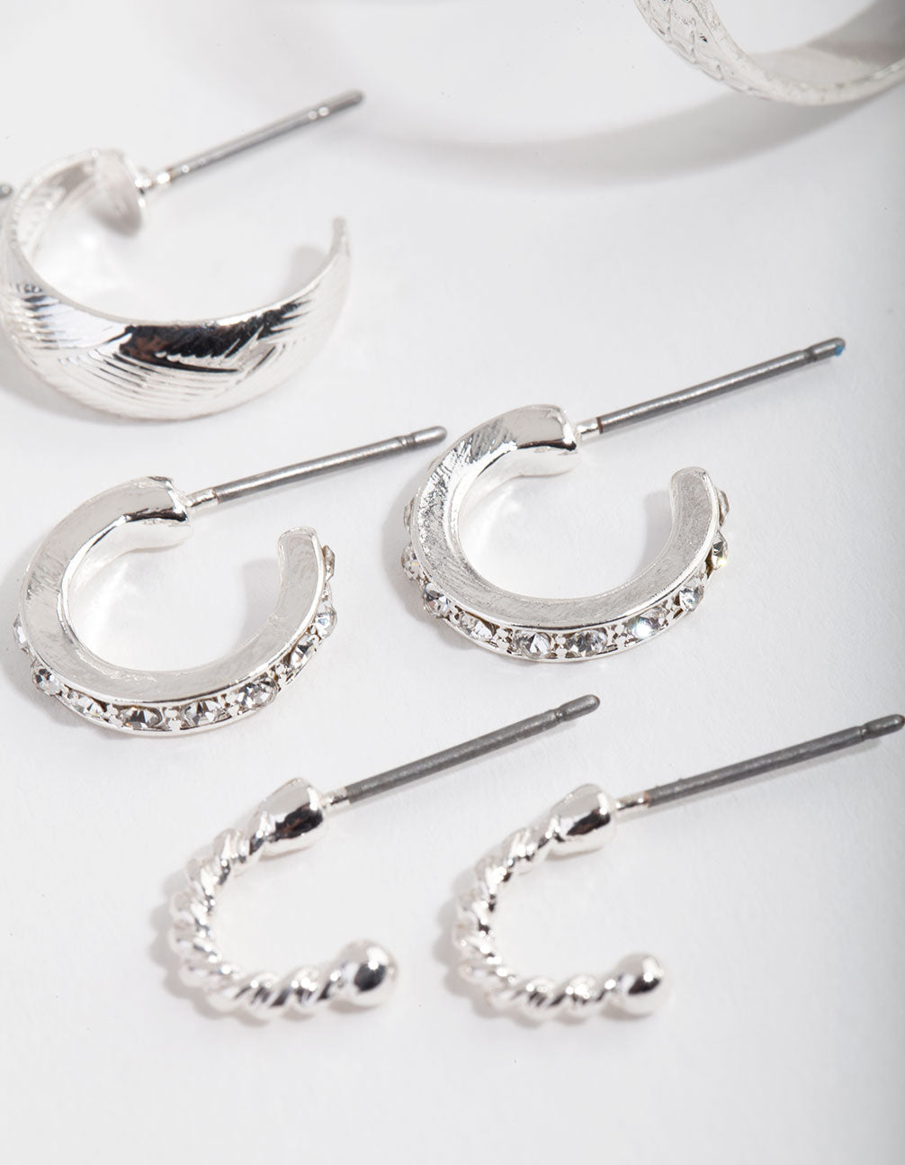 Silver Etched Twist 6-Pack Hoop Earring