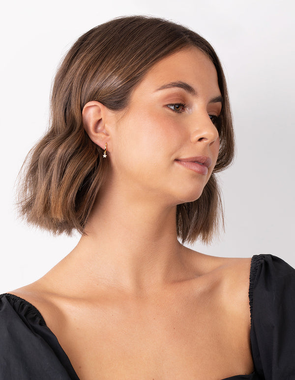 Gold Plated Sterling Silver Star Huggie Earrings