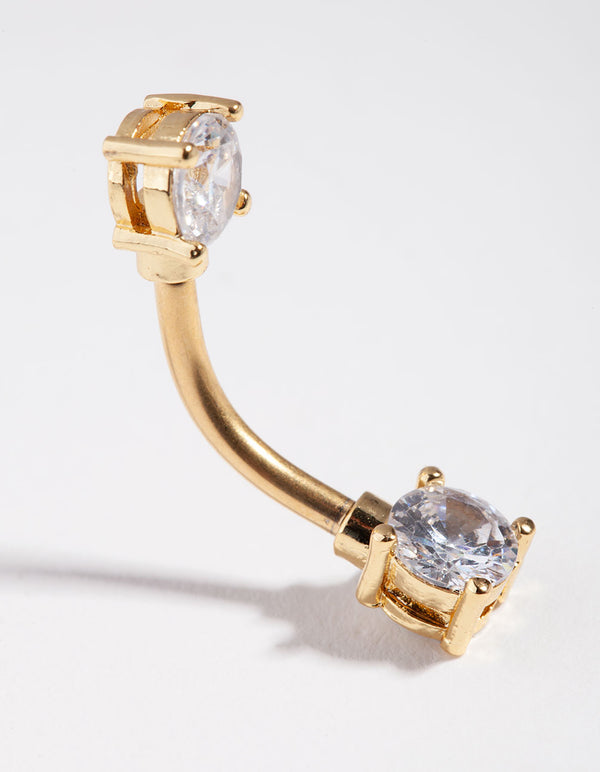Titanium Gold Double Cubic Zirconia Square Belly Ring