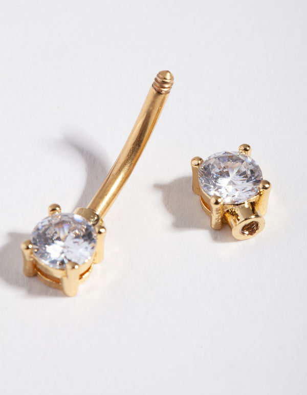 Titanium Gold Double Cubic Zirconia Square Belly Ring