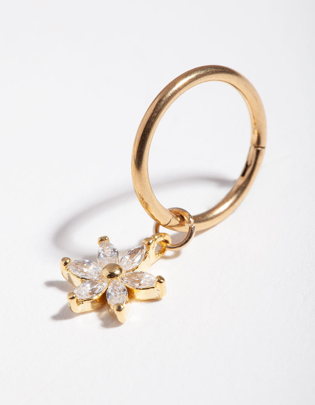 Gold Surgical Steel Cubic Zirconia Flower Belly Ring