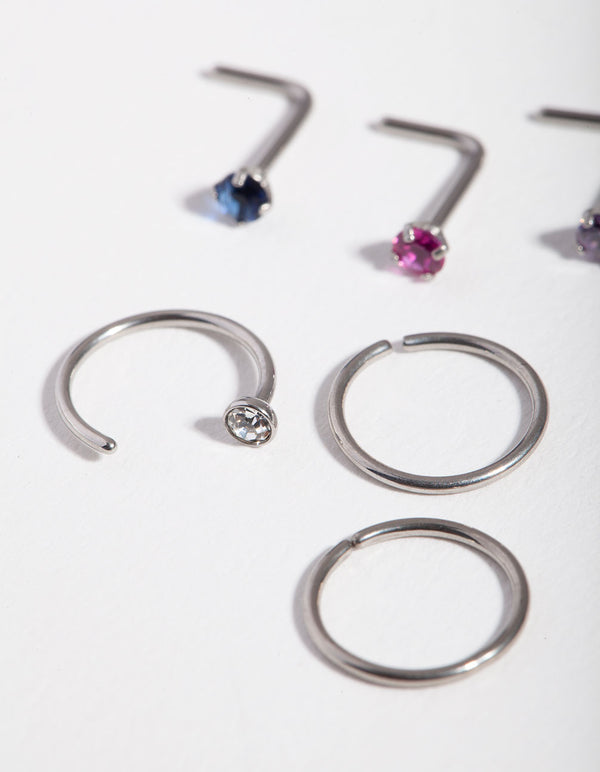 Surgical Steel Diamante Nose Piercing 6-Pack