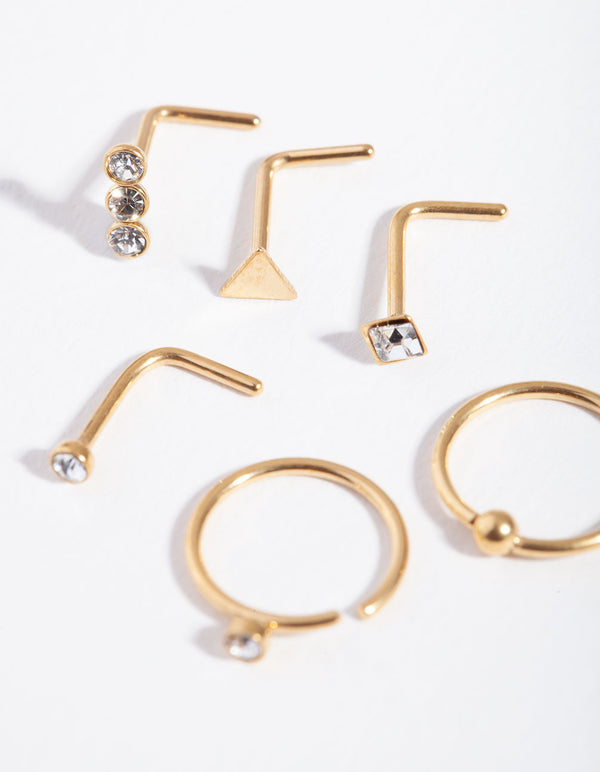 Gold Geometric Diamante Nose 6-Pack
