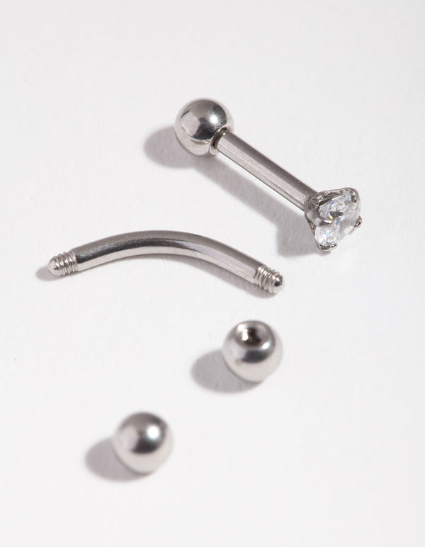 Surgical Steel Ball & Cubic Zirconia Earring Pack