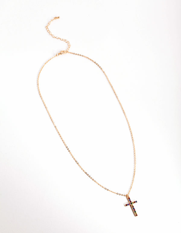 Gold Rainbow Cross Necklace