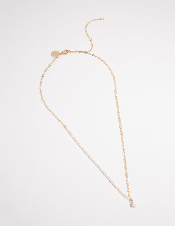 Gold Plated Half Pearl Necklace