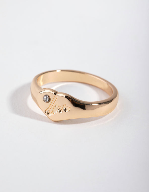 Gold Love Heart Signet Ring