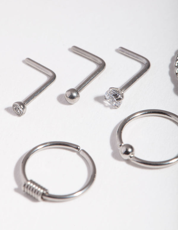 Surgical Steel Diamante Twist Nose Stud 6-Pack