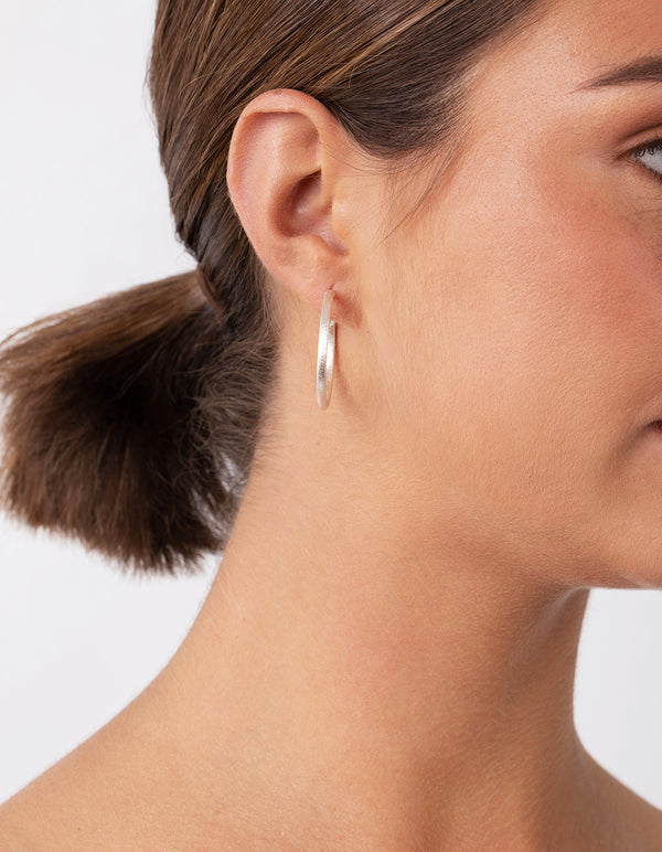Sterling Silver 30mm Satin Hoop Earrings