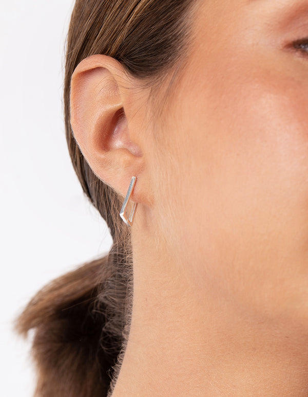 Sterling Silver Stone Medium Square Huggie Earrings